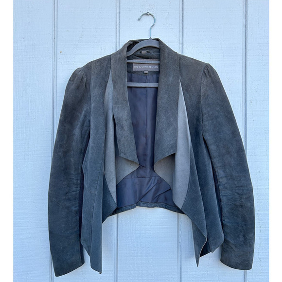 Bod & Christensen Gray Suede A Symmetrical Non Button Jacket‎ Blazer Sz S - Picture 1 of 6